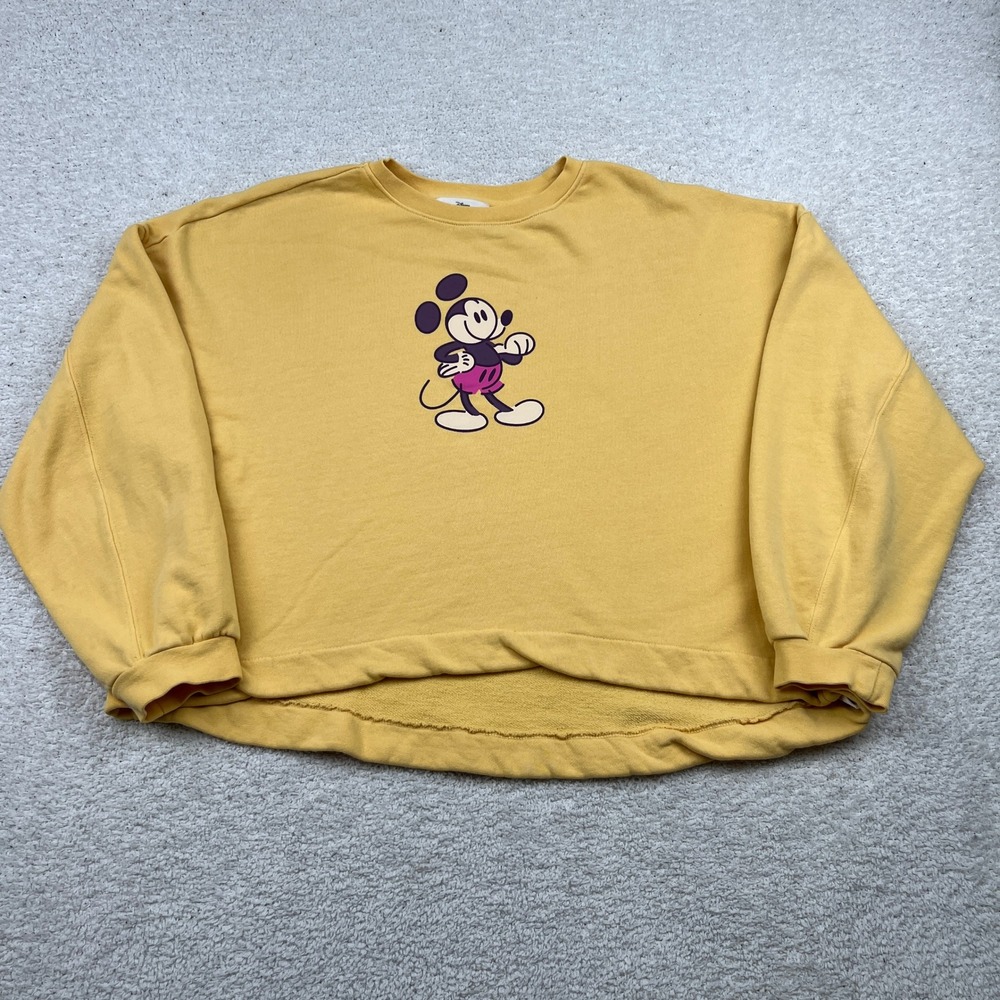 Disney Mickey Mouse Mustard Yellow Graphic Boxy Sweatshirt Womens Large